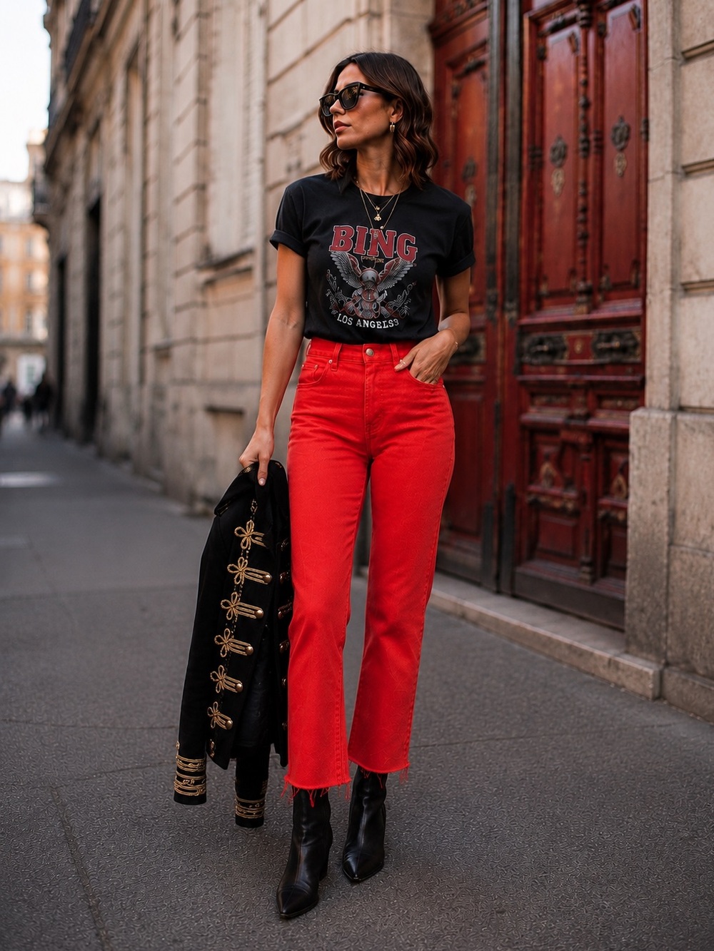 NWT GRLFRND Linda Crop Straight Jeans including description Red Size 25
